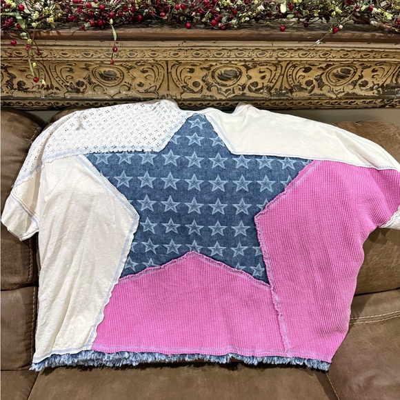 Oli & Hali Star Patterned Blouse in Cream, Pink, and Blue - Picture 3 of 3